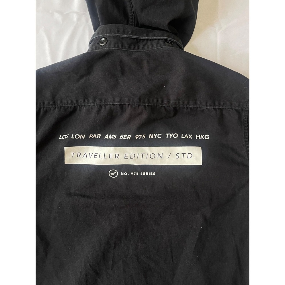 Zara Men's Large Black Snap-Up Shirt Jacket Shacket Detachable Drawstring Hood